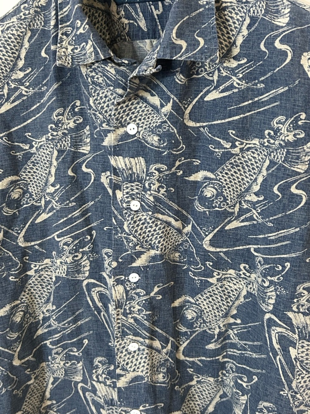 VTG 90’s Polo Ralph Lauren Linen Cotton Blend Koi Fish Button Up Shirt Large - Picture 3 of 8